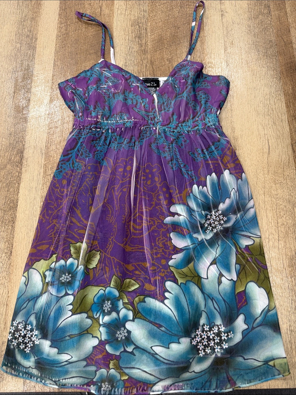 Rue21 Purple Floral Spaghetti-Strap top with Blue Flowers